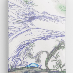 Reading vertical canvas print depicts a person reading under a ledge out in nature. The drawing is of the writing flowing from the well written pages into the mind of the reader. Many a day I spent alone or with friends reading in a place much like this drawing imagining or enacting the stories we read growing up.
