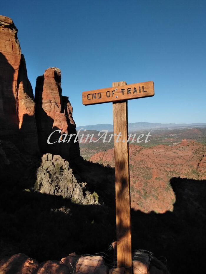 "End of trail" photo taken by John and Nancy Yarrow. Here on this page their phot signafy's that you have reached your art craving destination! Here you'll find nothing ordinary nor out of the ordinary. But plenty to purchase and bring home to create smiling faces all around. The trail ends here but the opportunity is endless.